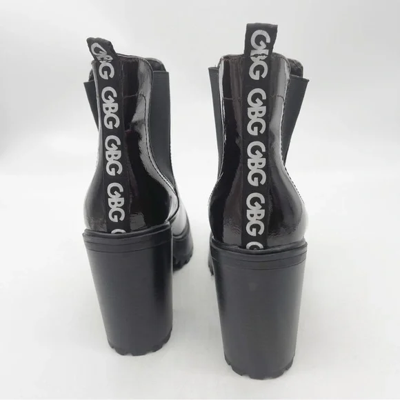 GBG Los Angeles Faux Patent Leather Burgundy Lug Sole Heel Chelsea Boot Size 11 - Picture 5 of 13